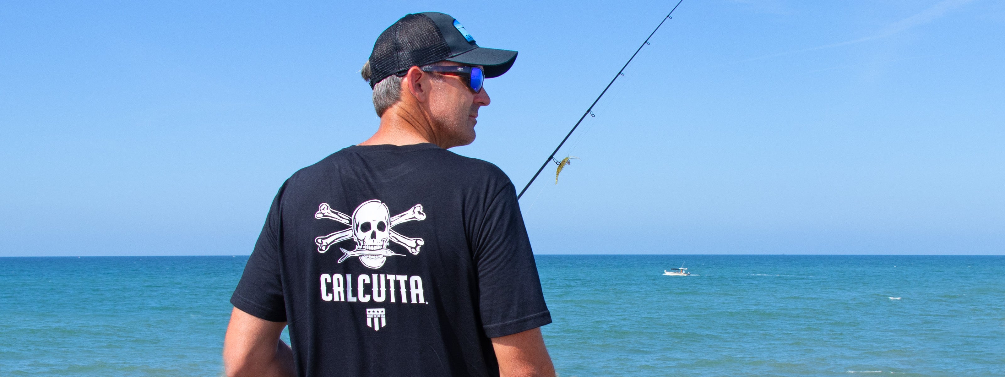 Fisherman wearing Calcutta sunglasses and Calcutta shirt
