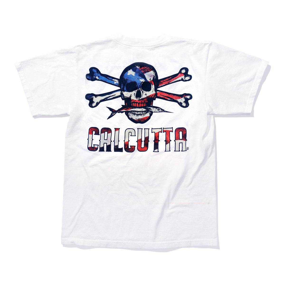 Calcutta t-shirt with red, white and blue skull