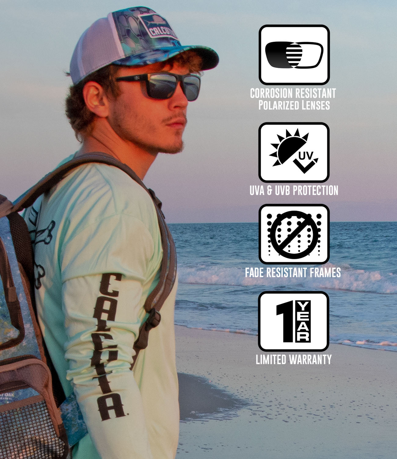 Calcutta polarized fishing sunglasses on surf fisherman