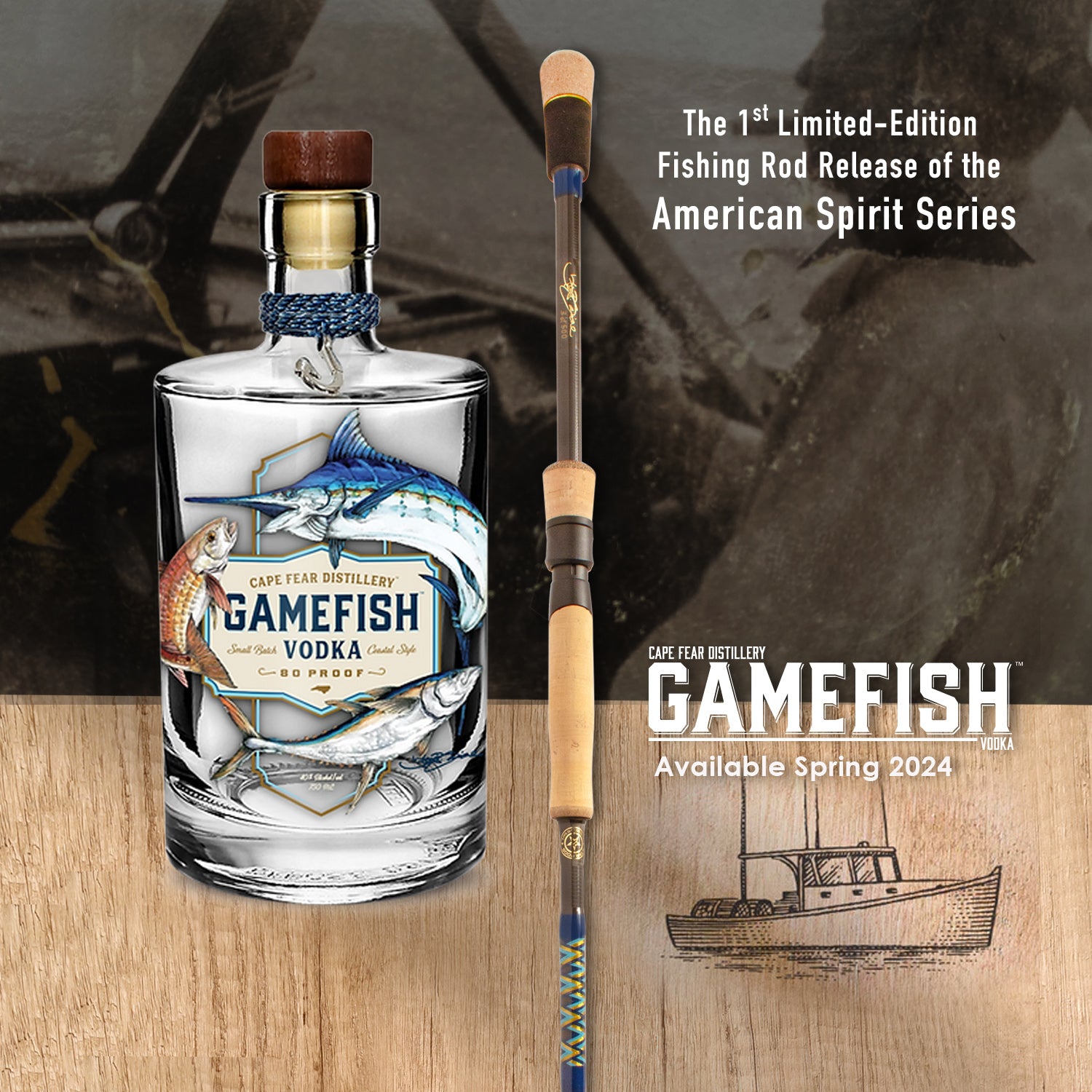 Limited edition Gamefish rod and Gamefish vodka