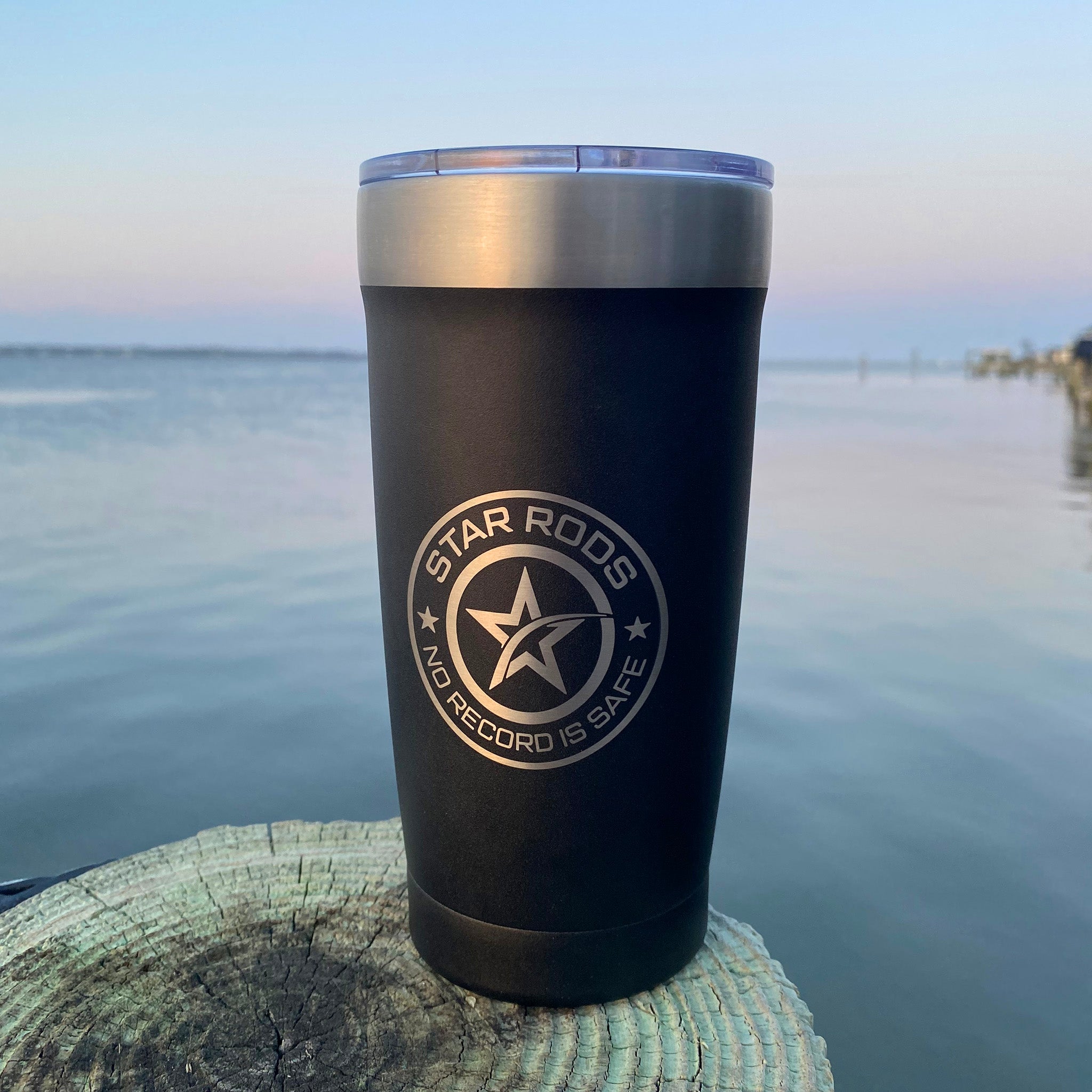 Star Rods stainless tumbler on dock
