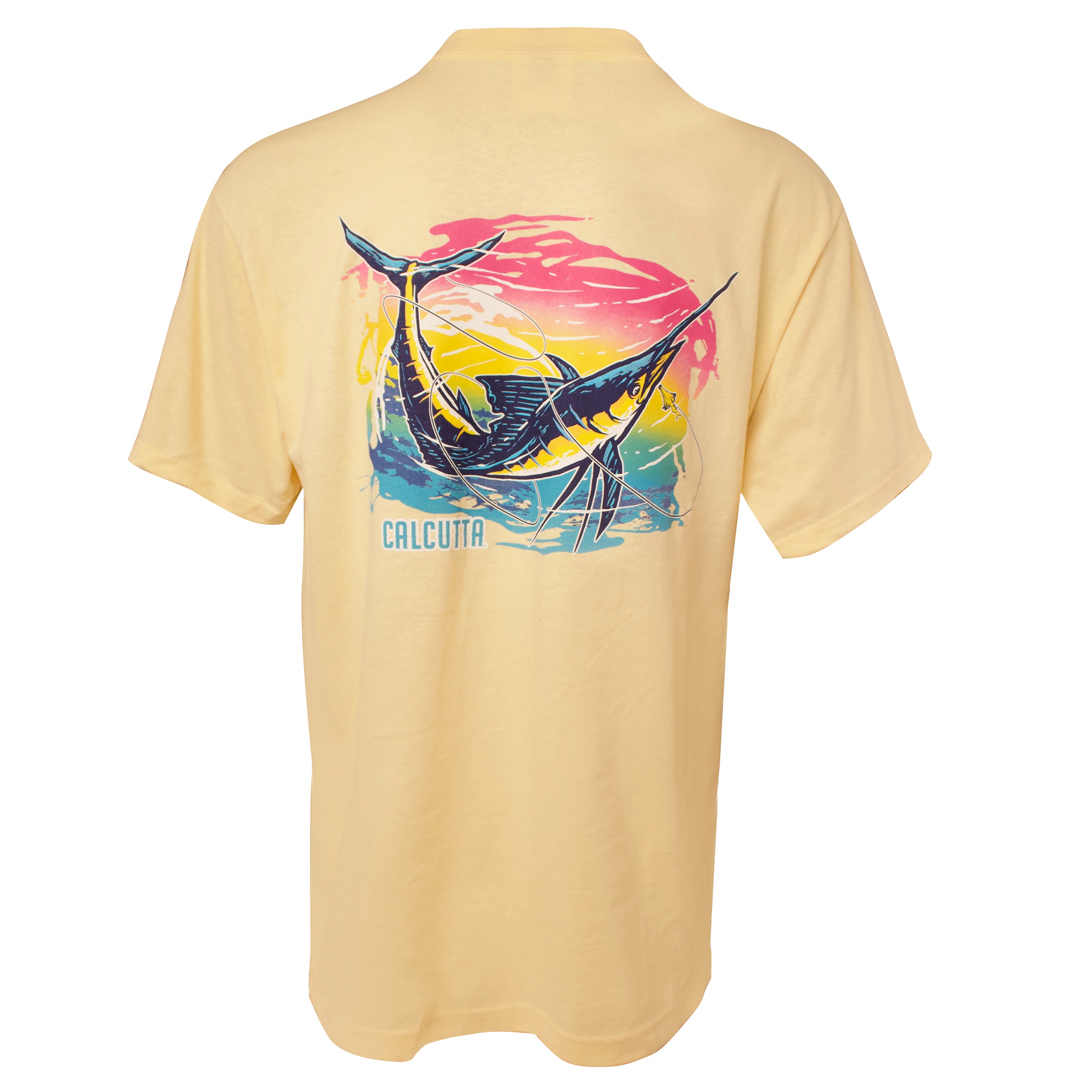 Men's Watercolor Marlin T-shirt yellow back