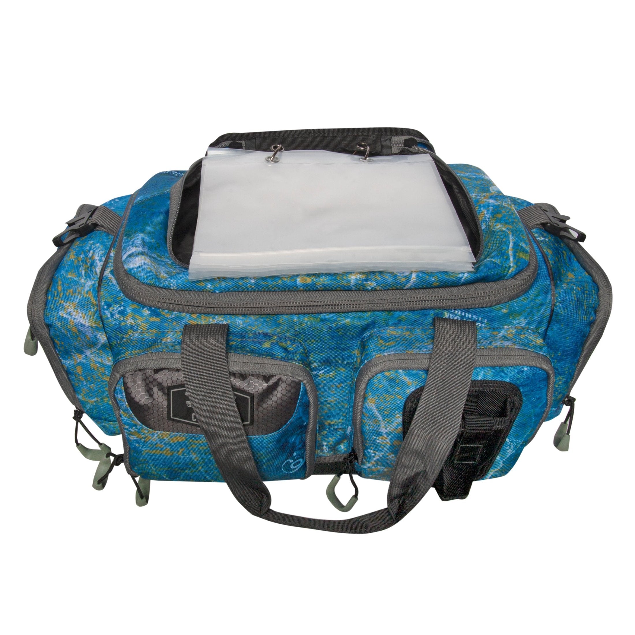 Calcutta tackle bag with bait binder open