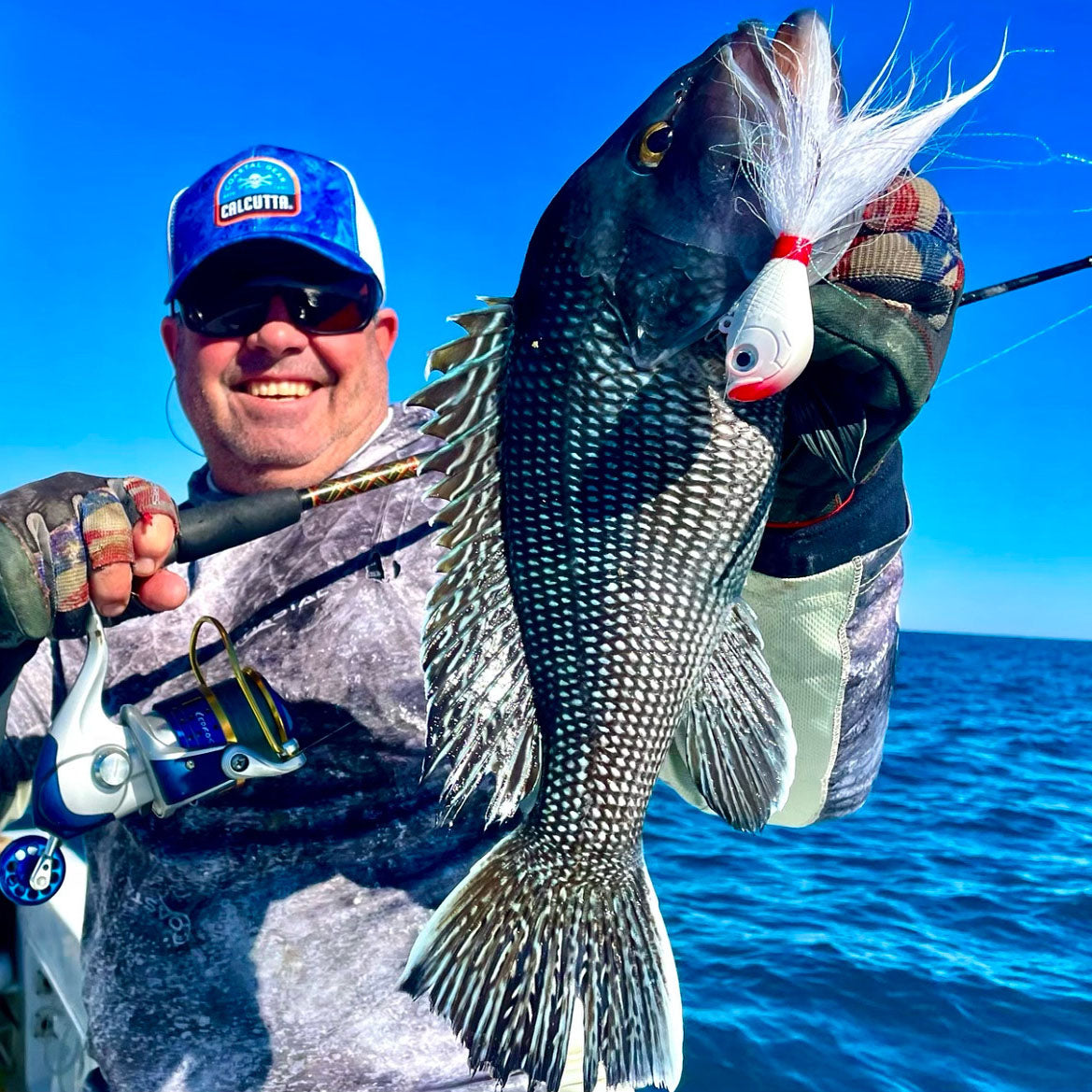 Sea Bass caught on Sea Striker bucktail fishing jig