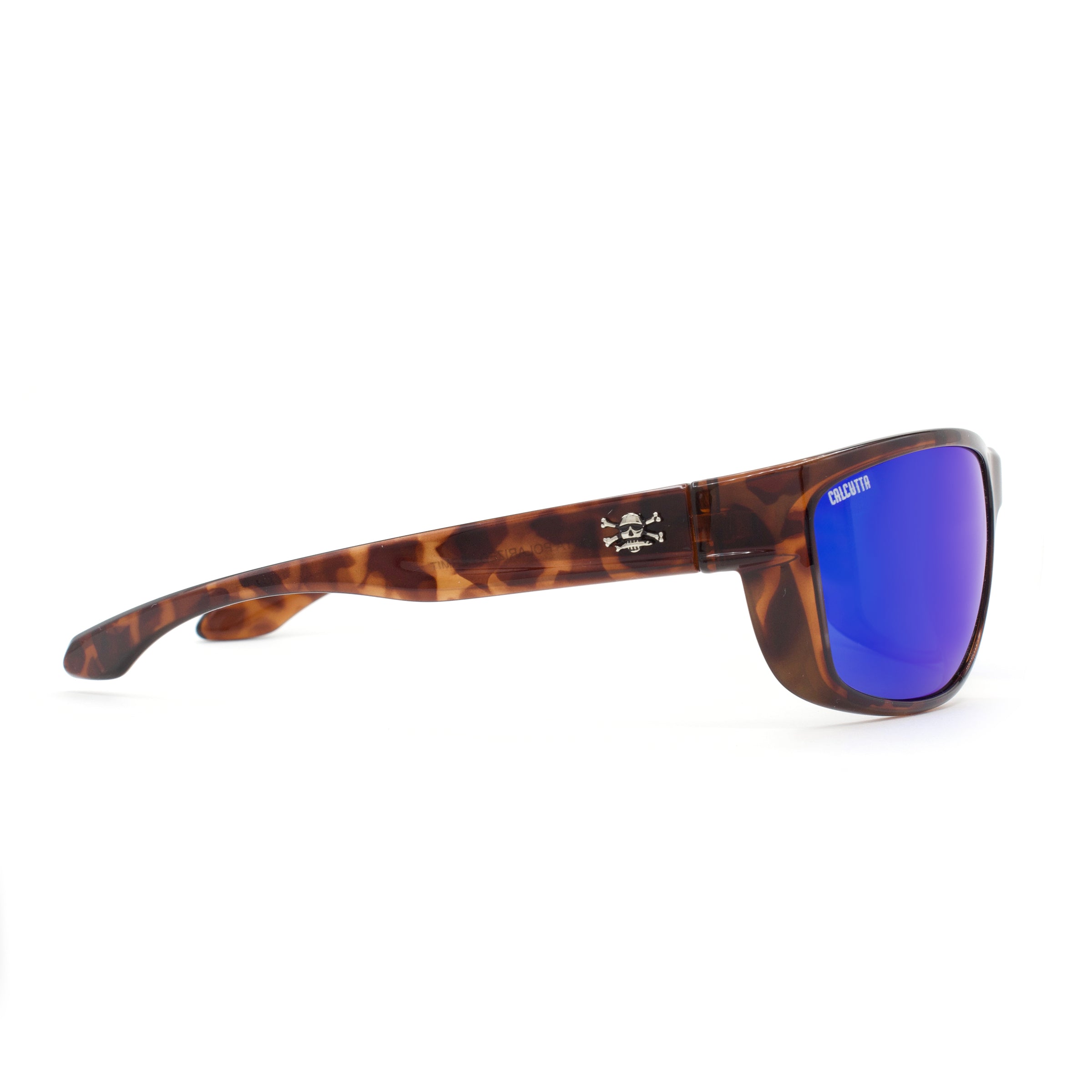 Calcutta Cross sunglasses tortoise frame blue mirror lens side
