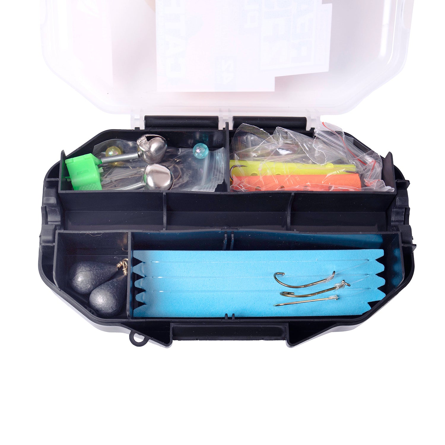 Ready2Fish Plus catfish spincast rod and reel combo tackle kit box open