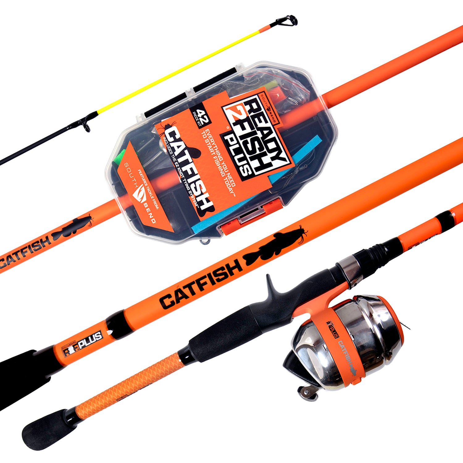 Ready2Fish Plus catfish spincast rod and reel combo closeup