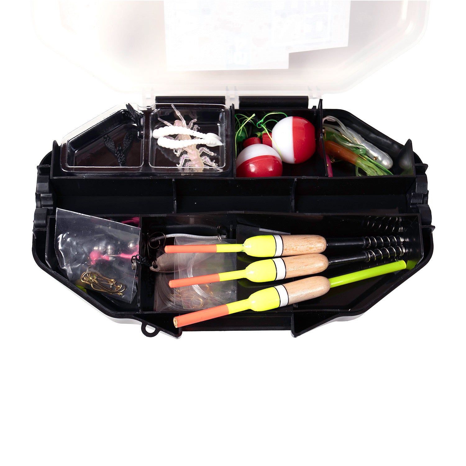 Ready2Fish Plus panfish spinning rod and reel combo tackle kit box open