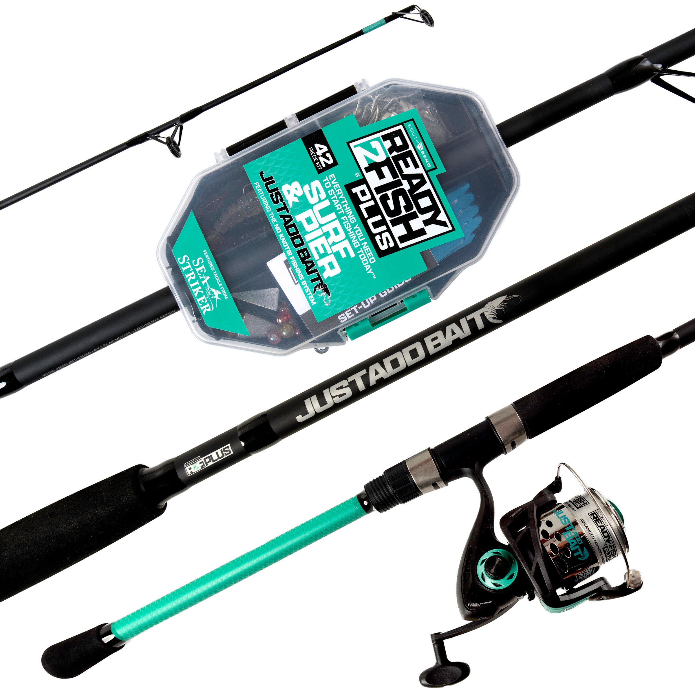 Ready2Fish Plus surf and pier rod and reel spinning combo close up