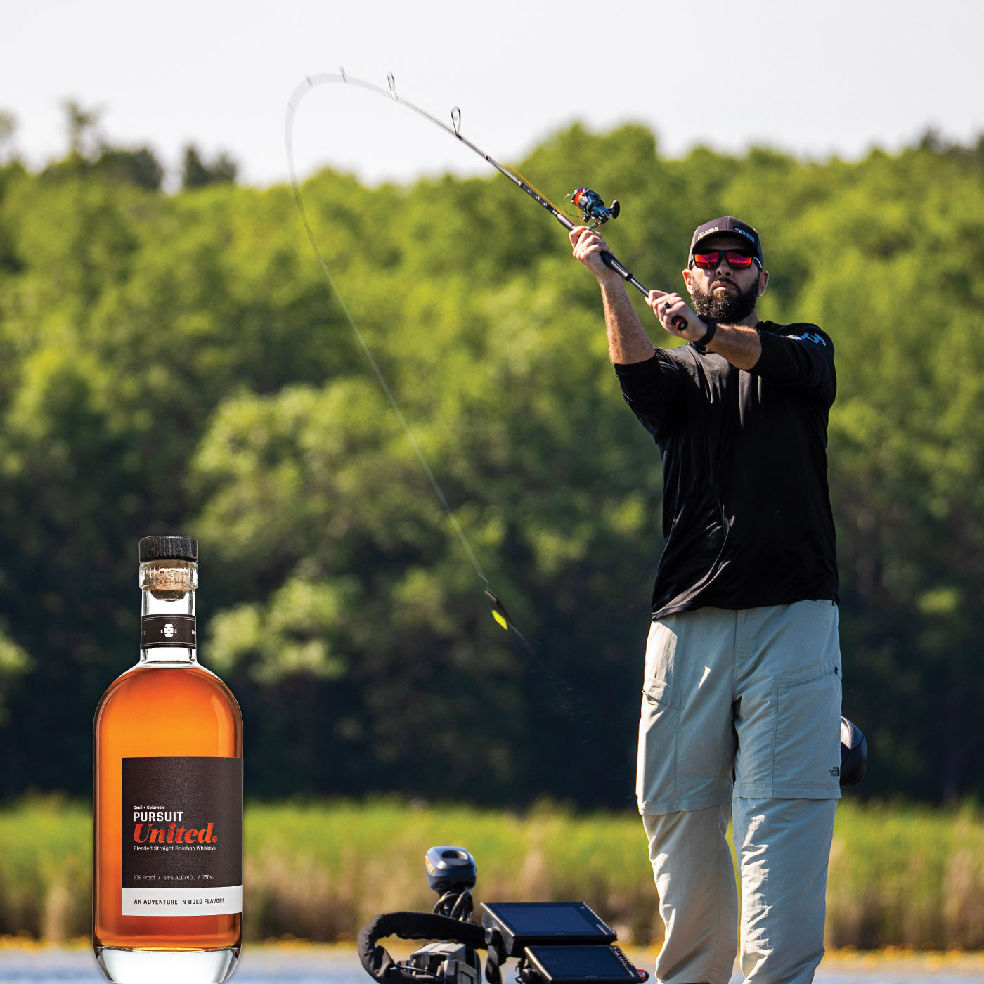 Freshwater fisherman and Pursuit United bourbon bottle