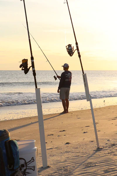 Surf fishing with Star Rods and Sea Striker sand spikes