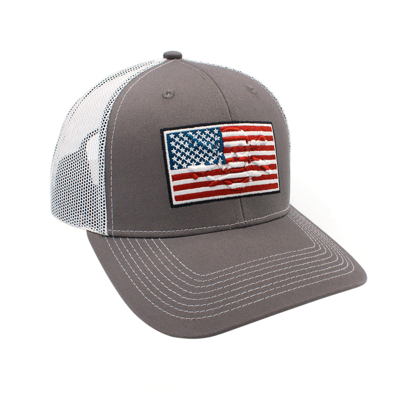 Calcutta Fishing Hat with American Flag Design and Embossed Calcutta Skull