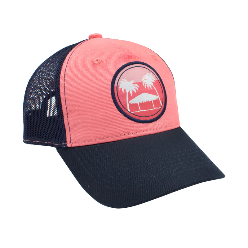 Calcutta Pink Retro Hat with Palms and Cabana 