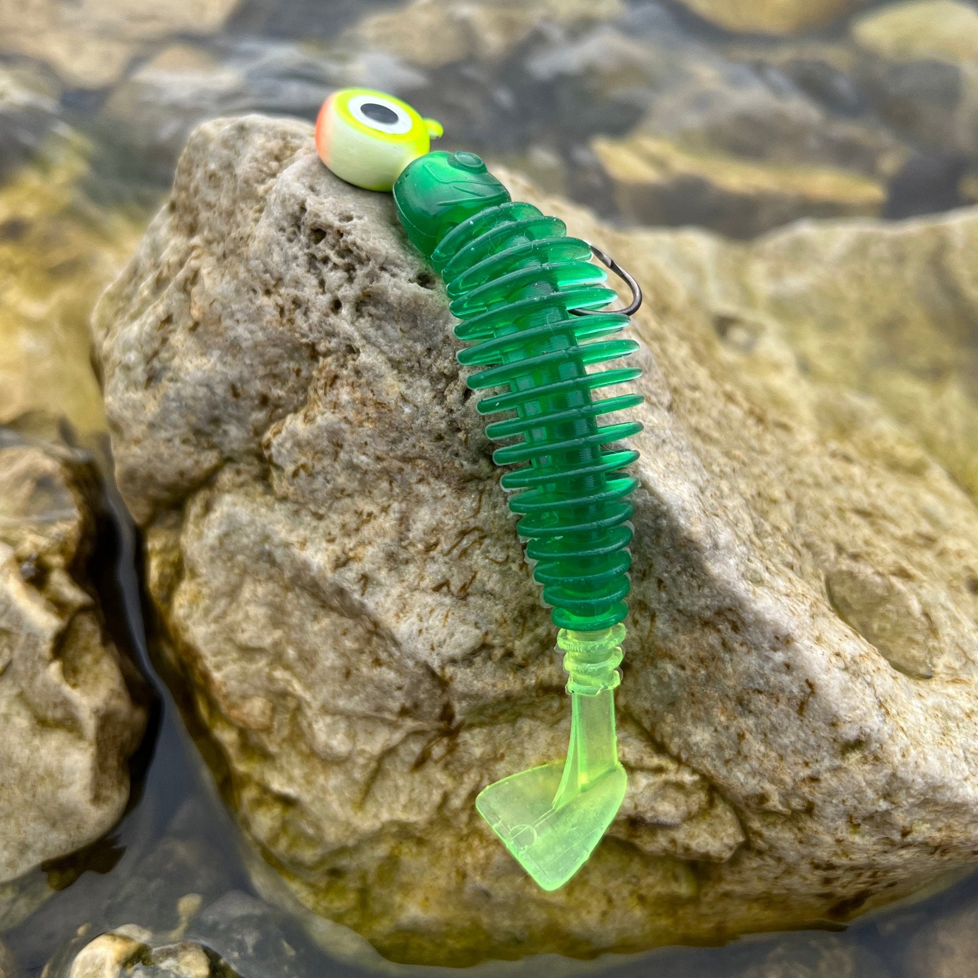 Matzuo Gaikotsu Swim Tail in green on rock