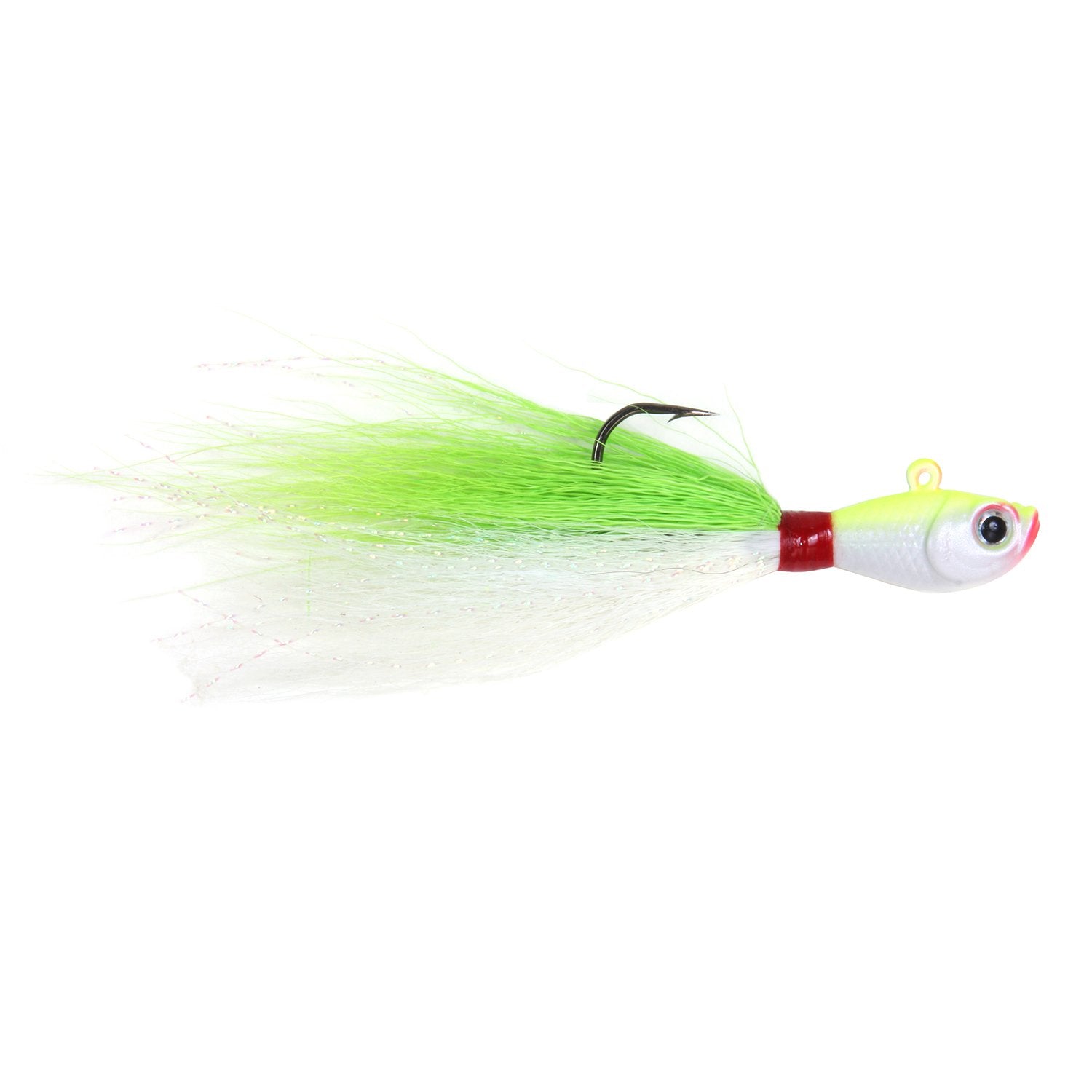 Sea Striker bucktail fishing jig chartreuse and white