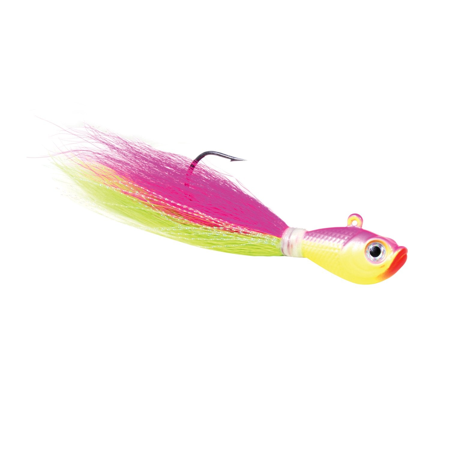 Sea Striker bucktail fishing jig pink and chartreuse electric chicken