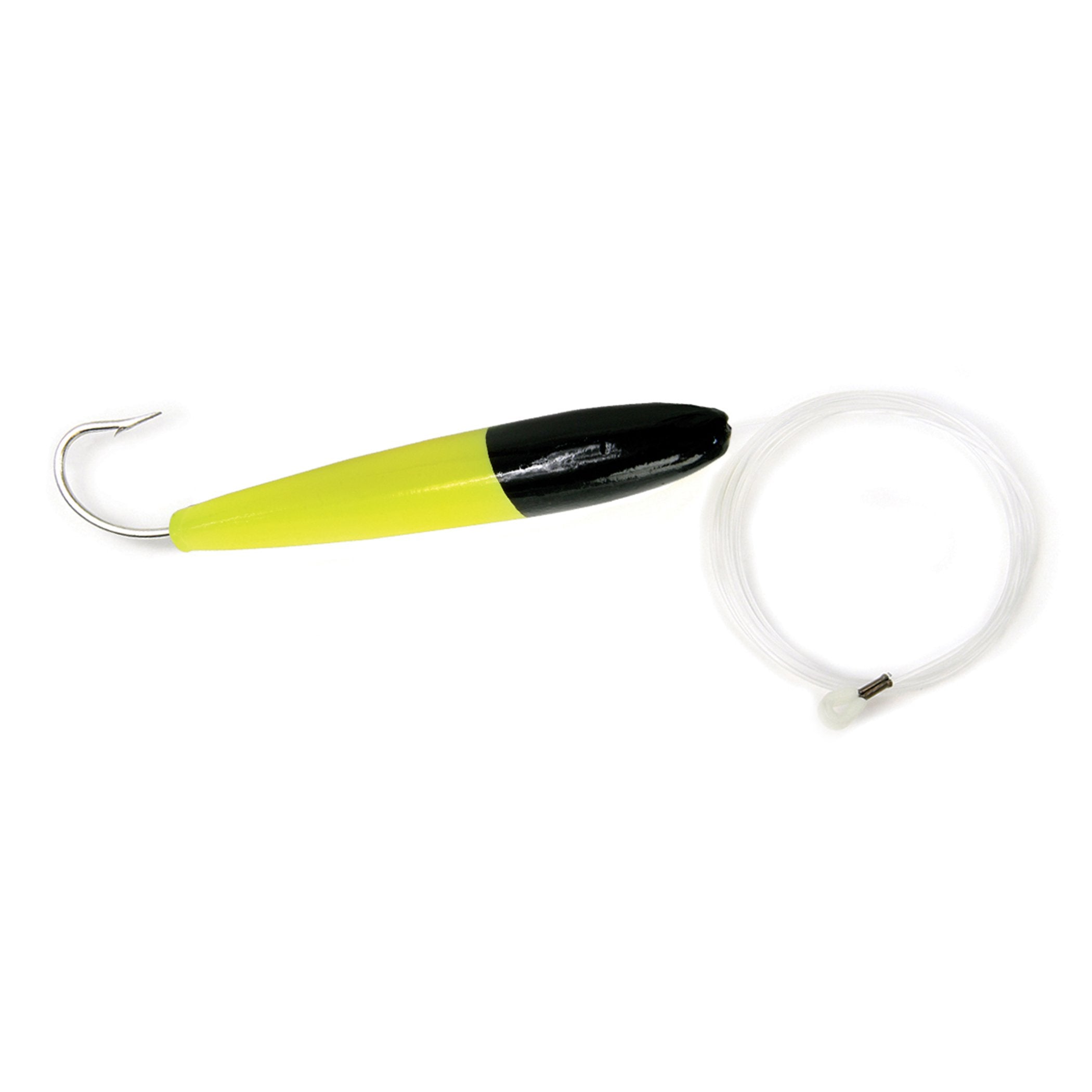 Black and chartreuse rigged cedar plug