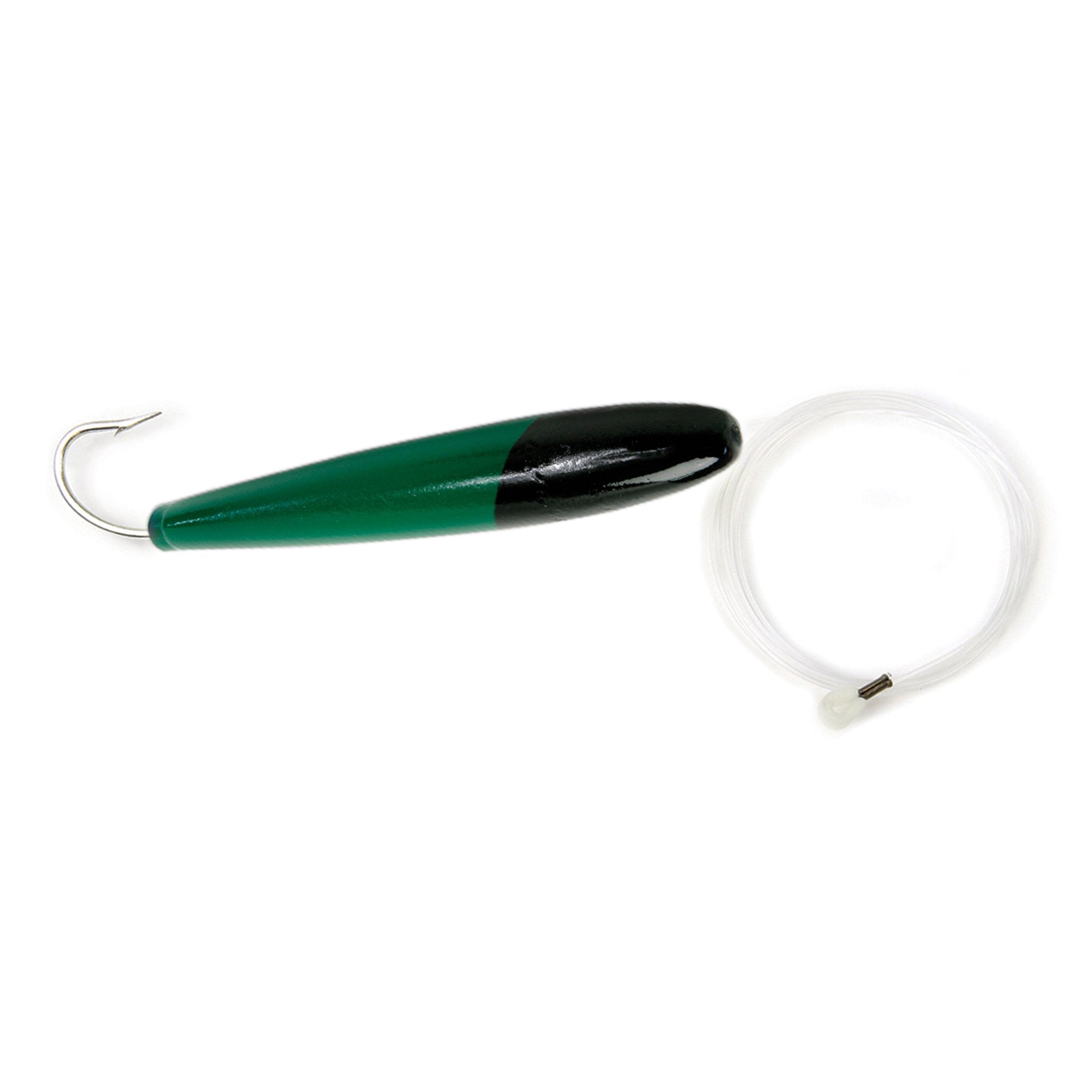 Black and green rigged cedar plug